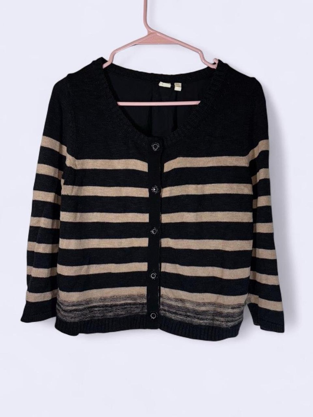 MOTH Black & Tan Striped Button Front Cardigan Sweater | Size Medium